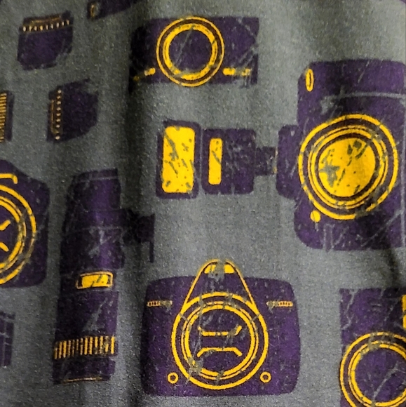 LLR LuLaRoe Slate Blue Gray & Yellow Photography Camera Leggings Sz TC - Picture 3 of 7